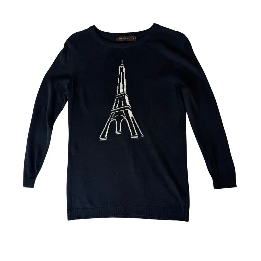 Express Eiffel Tower Lightweight Sweater Black & White Size XS